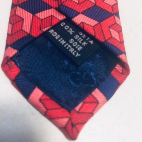 Gucci Red Pink Navy Op Art Silk Tie - Picture 5 of 5
